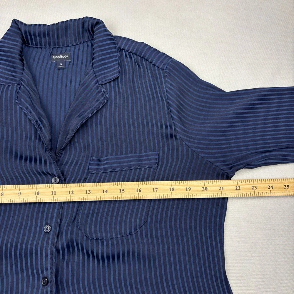 GapBody Pajama Shirt Womens Small Navy Blue Striped Button Front Sleep Lounge S